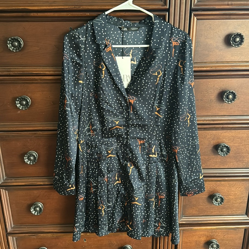 NWT Zara pleated mini button up dress